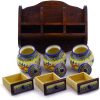polish pottery wood shelf canister set