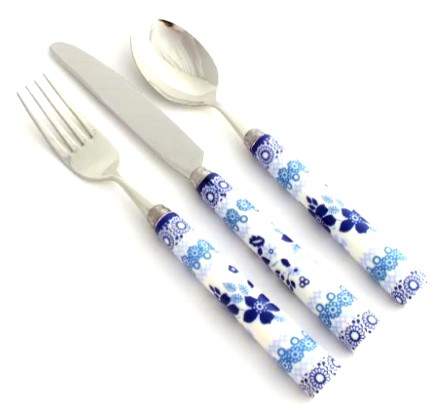Silverware with Ceramic Handles - Knives, Forks, Spoons and