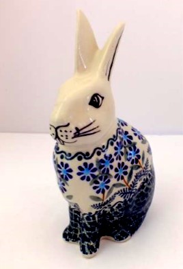 POLAND Bunny Figure CUTE~ Easter Polish Pottery Stoneware 95-D19 