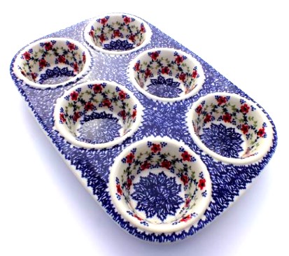 Blue Rose Polish Pottery  Spring Blossom Muffin Pan