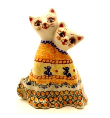 Polish Pottery Twin Cat Figure