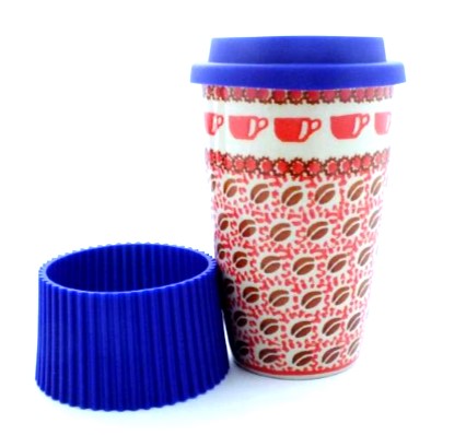 16 oz Mug with Cover Fits Car Cup Holder Unikat - Color Palette Polish  Pottery