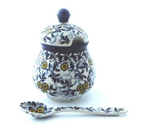 Container Sugar Bowl 8 ounces with Spoon 5 - Color Palette Polish Pottery